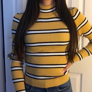 yellow, black, and white turtle neck long sleeve